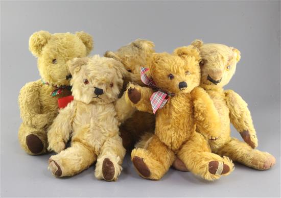 Two Chad Valley bears, Merrythought, two bears 1930-50s, tallest 14in.